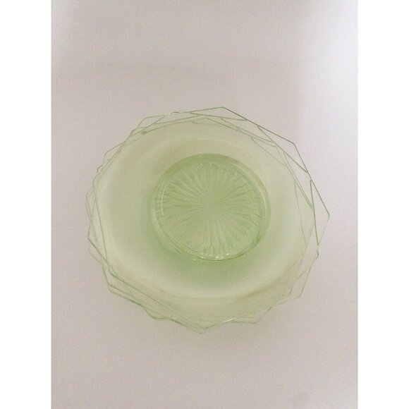 Vintage Uranium Glass Octagonal Plates Set Of 5 With Sunburst Design - Picture 5 of 7